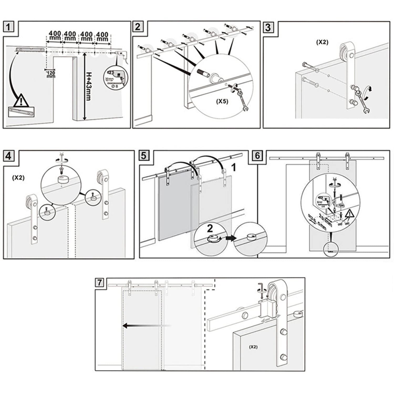 300cm Binario per Porta Scorrevole Kit Acciaio Inossidabile Guida scorrevole in acciaio inox per porte singole in legno, Set di pulegge per appendiabiti per porta del fienile