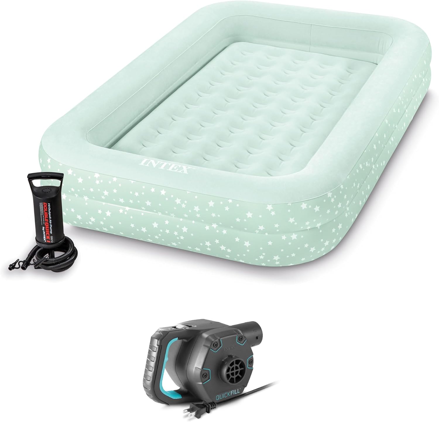 Intex 66810EP Inflatable Kidz Travel Bed Set: Air Mattress Includes Hand Pump and Carry Bag – Indoor Use – 28" x 52 x 4 Bundled w/Electric Pump