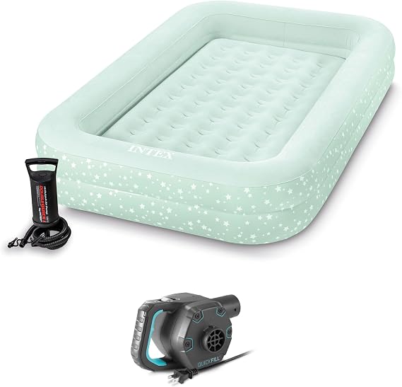 Intex 66810EP Inflatable Kidz Travel Bed Set: Air Mattress Includes Hand Pump and Carry Bag Indoor Use 28 x 52 x 4 Bundled w/Electric Pump