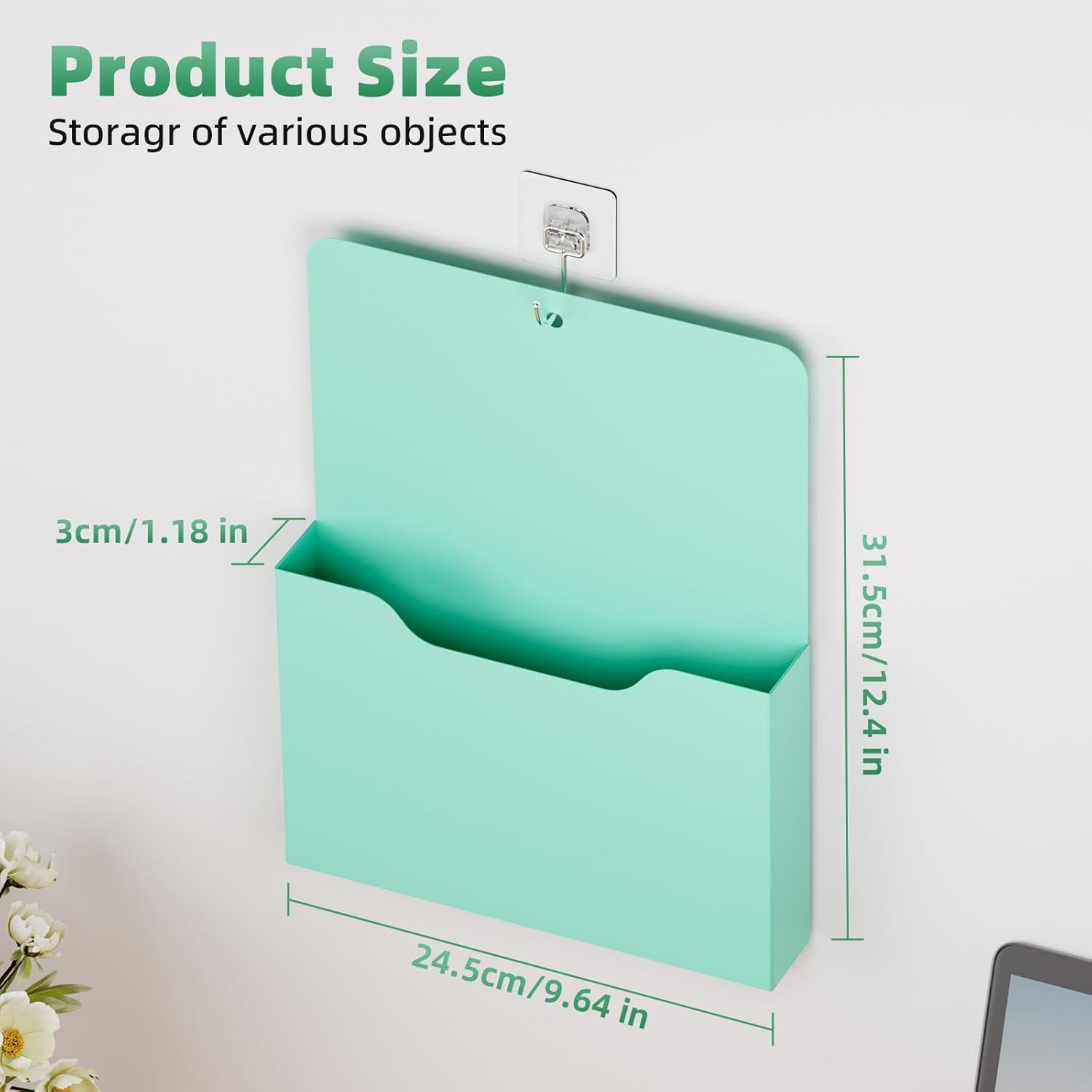 Magnetic File Holder - Magnetic Paper Holder, Pocket Organizer Office Supplies Storage Mail Organizer for Notebooks,Planners,Letter (1 Pack) Green Holder-L image 2 of 6 B0D9Q46CNR