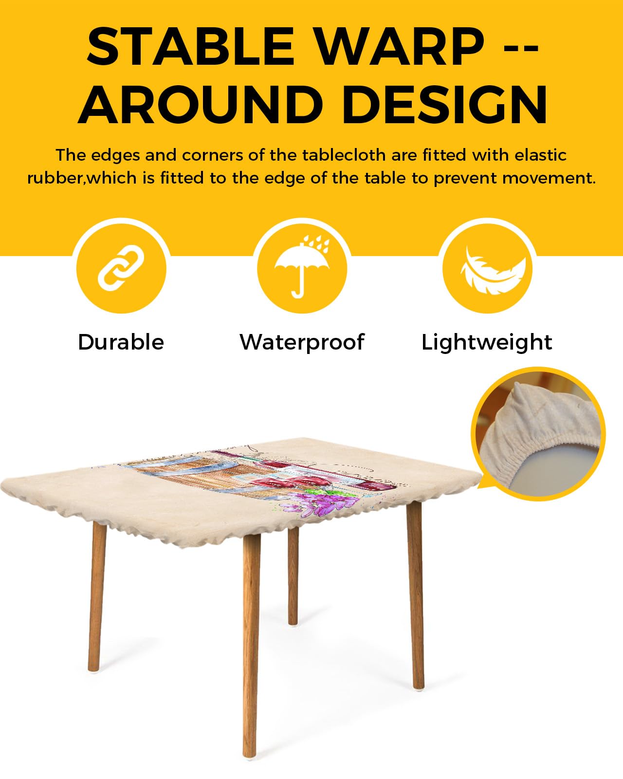 LEOKOTI Wine Theme Fitted Table Covers for 6 Foot Tables, Farmhouse Barrel Purple Grapes Kraft Paper Elastic Table Cover Rectangle 32