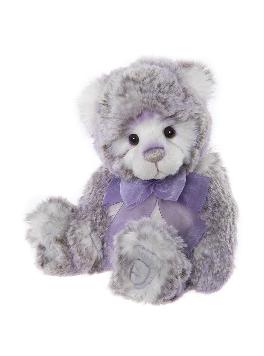 Charlie Bears Meghan White and Grey Plush Teddy Bear with Purple Tipping 36 cm Tall, Soft Cuddly Companion