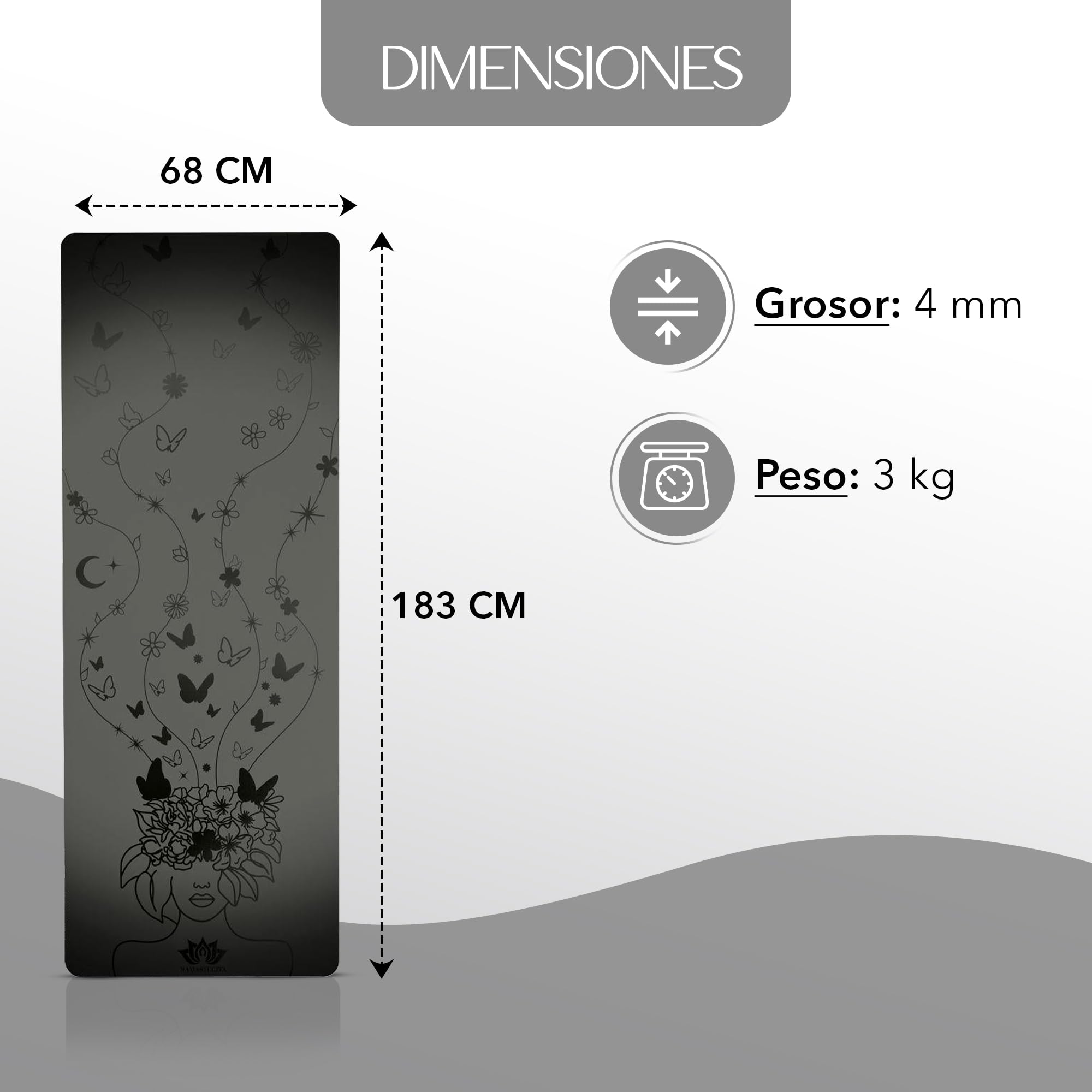 Esterilla ‘Mente Llena de Sueños’ – Yoga Mat Antideslizante Caucho Natural 4mm – Bolsa de Transporte Incluida