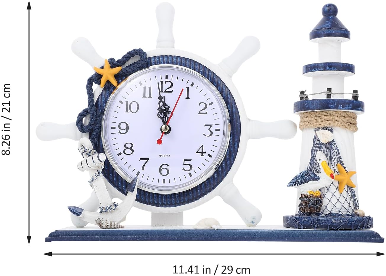 Ocean Style Ornaments Anchor Desk Clock Nautical Lighthouse Desktop Clock Bedside Beach Sea Theme Home Decor for Home Livingroom Bedroom Lighthouse