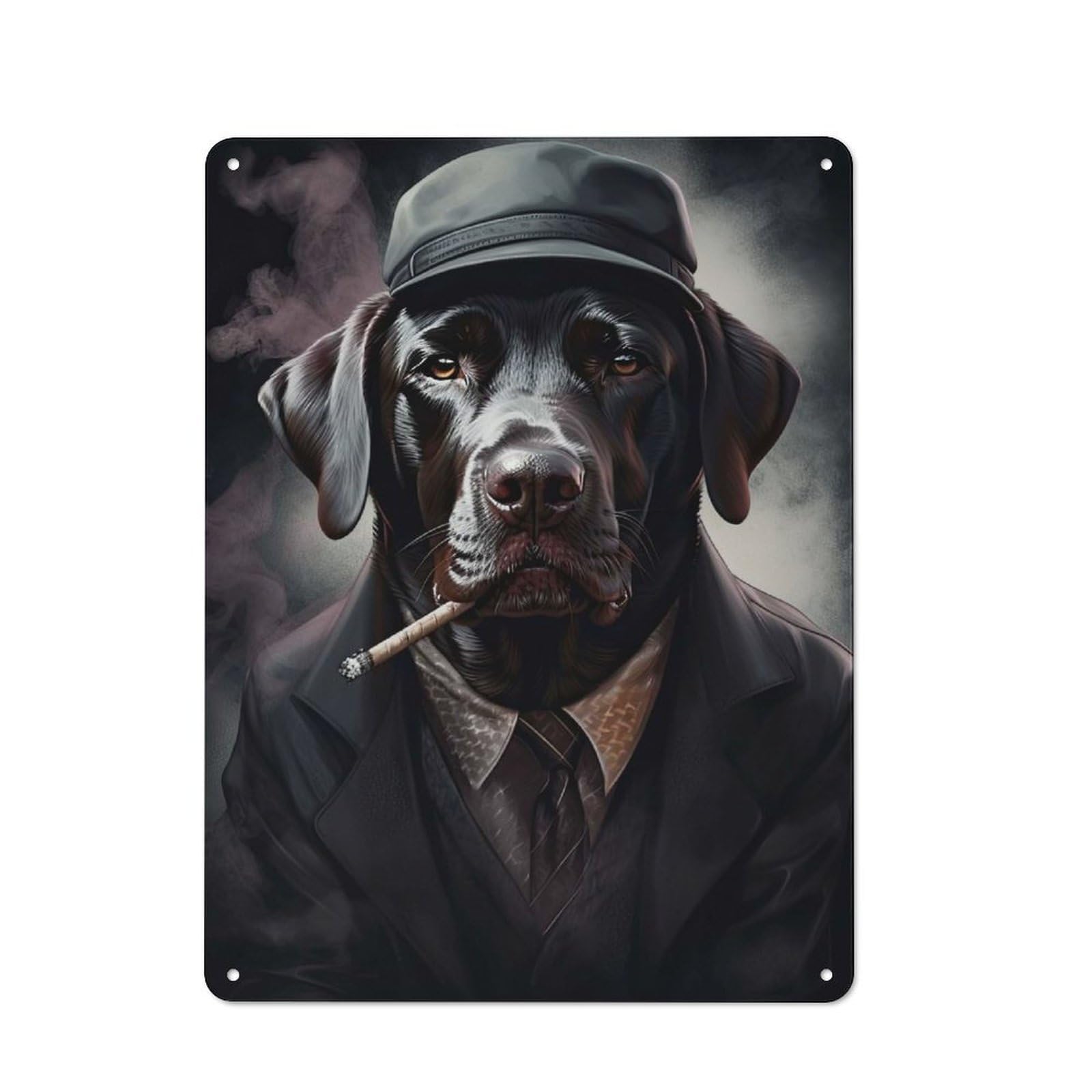 Junmoney Style-16 Black Labrador Gangster Vintage Tin Sign 40X30cm, Rustic Bistro Wall Plaque For Kitchen, Cafe, Pantry Or Dining Room