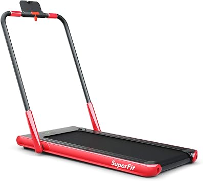 2 in 1 Folding Treadmill, 2.25HP Under Desk Electric Treadmill with Bluetooth Speaker& Remote Control& LED Display, Space Saving Walking Jogging Running Trainer Equipment Red