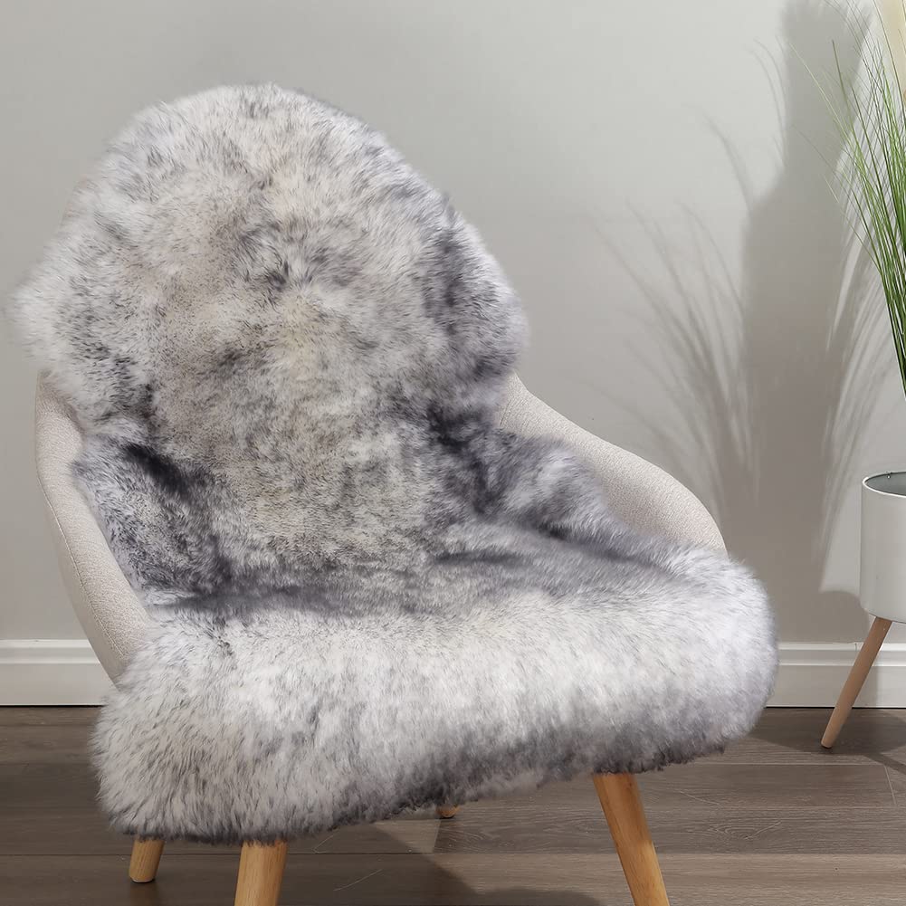 IRIWOOL Hochwertiger echter Schaffellteppich, australischer Schaffell, natürlich, flauschig, Lammfell-Teppich, Kinderzimmerteppich, Sofa-Sitzbezug und Stuhlbezug (graue Spitze, doppelt Zinn/60 x 90 cm