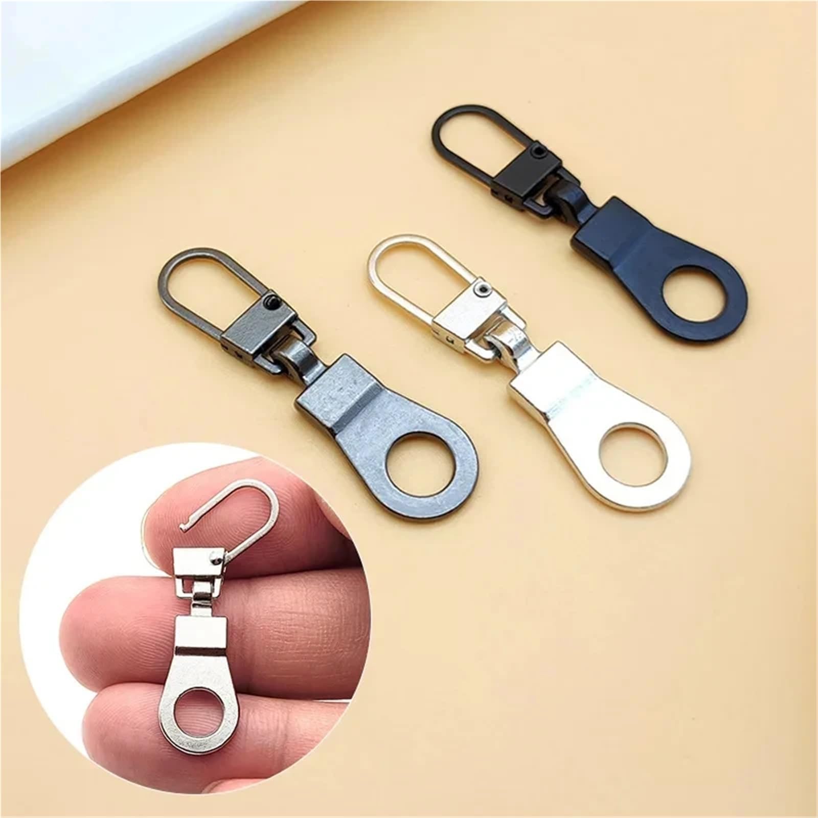 Recambios para tiradores de cremallera, Paquete de 15 tiradores cremallera metal repuesto, multicolor(10pcs-black)