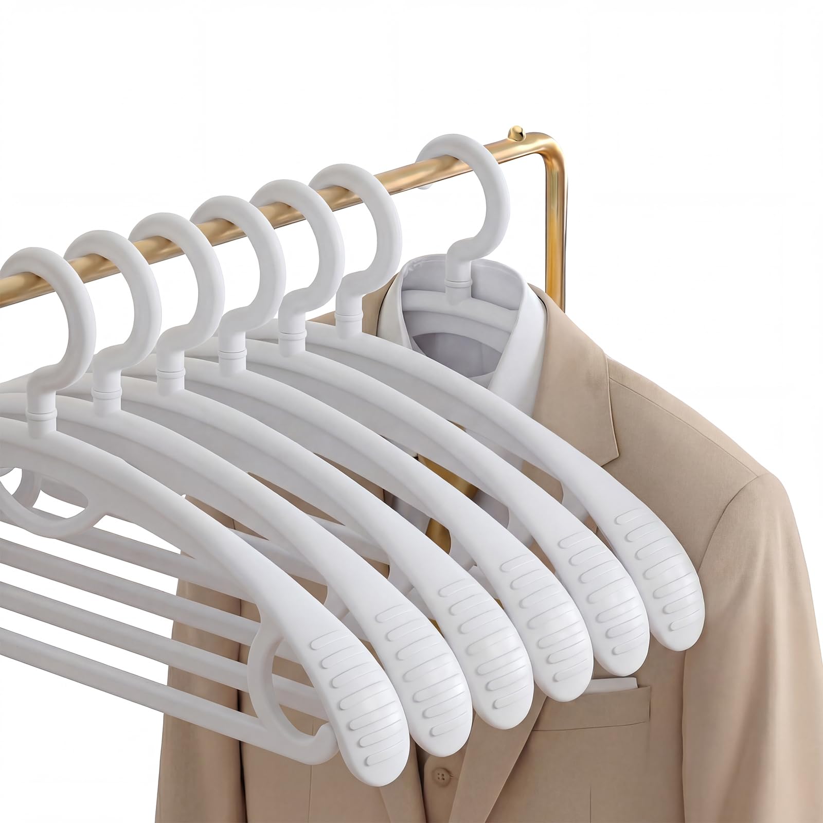 Kunststoff-Kleiderbügel, extra dicker Kunststoff, breite Schulter, Erwachsene, 360 Grad drehbar, rutschfest, Standard-Kleiderbügel, ideal für den täglichen Gebrauch, weiß, 10 Stück