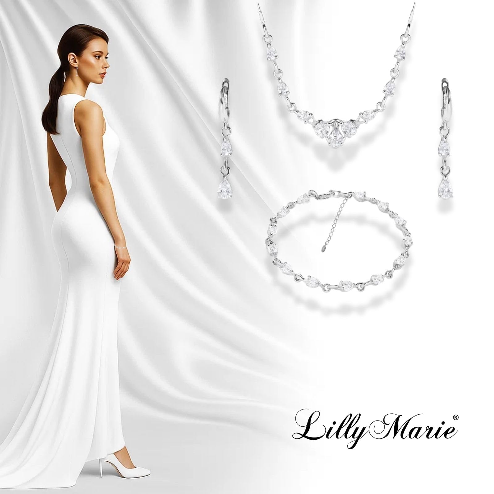 LILLY MARIE Brautschmuck Set Mit Weißen Zirkonia Aus 925 Silber Sterlingsilber
