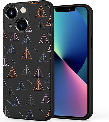 Unov Funda compatible con iPhone 13 Mini Harry Dealthly Hallows diseño de patrón en relieve, delgada protectora de TPU suave cubierta trasera