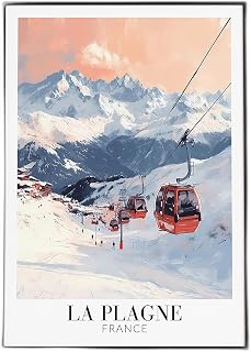 La Plagne France Travel Wall Art Poster - Ski Resort Mountain Landscape Print, Framed or Unframed Home Decor Gift