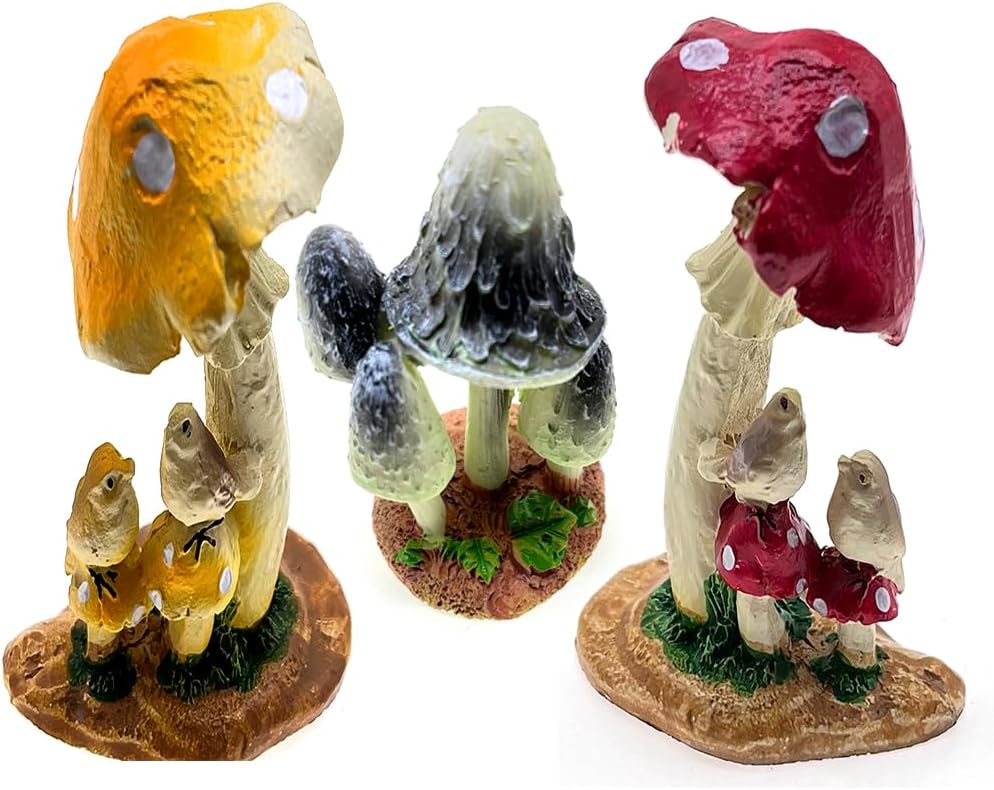 Aliotech 3pcs Mini Mushroom Figurine Mini Mushroom Figurines Lawn Garden Micro Decoration Statues Figurines for Garden Ornaments Plant Pots Bonsai Landscape Model Ornaments Decor