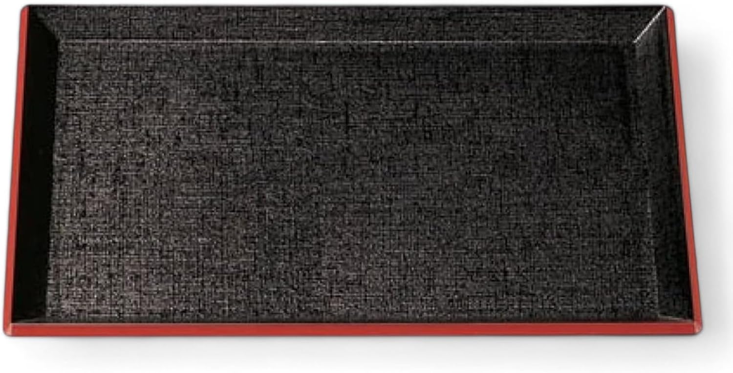 J-kitchens お盆 尺5 耐熱羽反布目 トレー （ 盆 トレイ おぼん ） 黒 ブラック 天 朱 レッド 滑らない 45cm