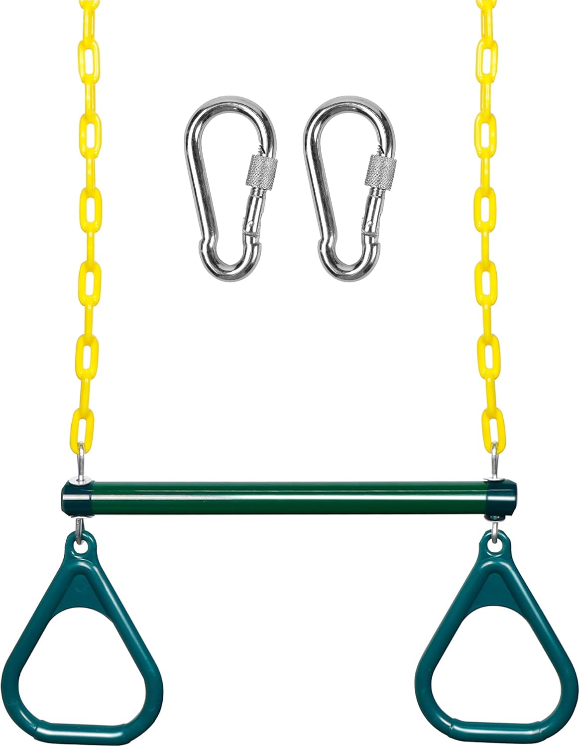 Juegoal Gym Trapeze Swing Bar, Gym Rings Swing Sets, 18" Heavy Duty Monkey Bars, Swing Accessories with 42" Chain Plastic Coated and Snap Hooks, Great for Playground, Backyard and Playroom Use, Green : Toys & Games