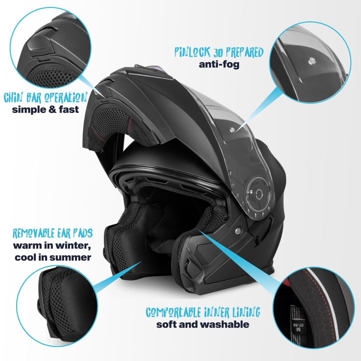 VINZ Busan Casco Modular con Visera Solar | Casco Moto & Scooter & Ciclomotor | ECE 22.06 Homologado | En Tamaño XS - XXL | para Hombre y Mujer - 4