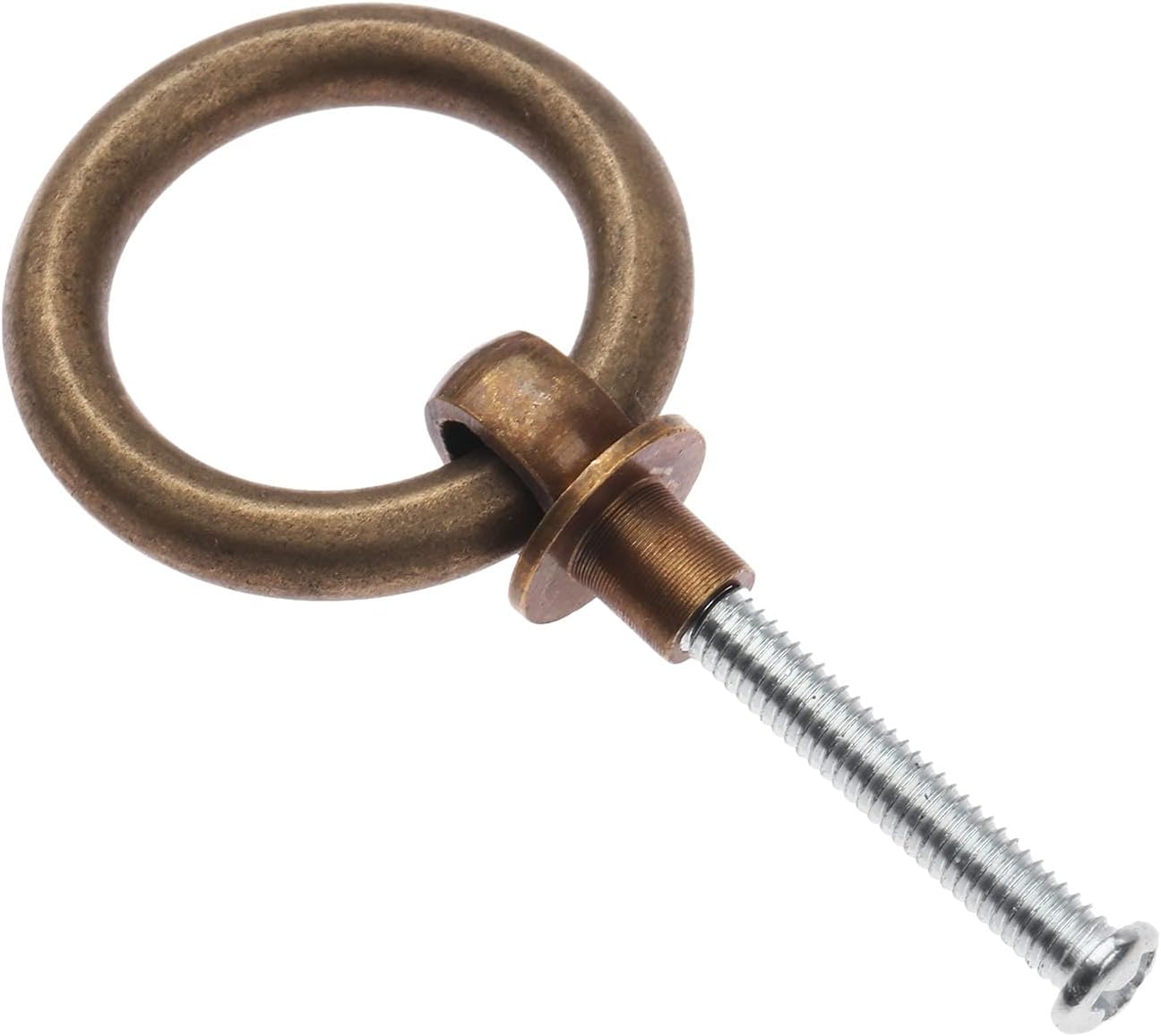 dophee 2PCS Vintage Style Brass Ring Pulls, Chinese Style Cabinet Handles Knobs with Screws for Kitchen Cupboard Closet Wardrobe Drawer Dresser Door, Antique Brass, 3.94"x1.26"