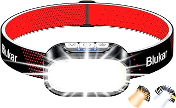 Blukar LED Rechargeable Headlamp, 2000 Lumens, Super Bright Headlamp, Dimmable with Red Light & Sensor, 2 Colour Temperatures and 12 Light Modes, Headlamp with Memory Function and Battery Indicator
