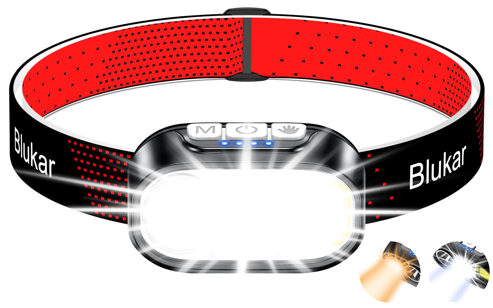 Blukar Stirnlampe LED 2 Farbtemperatur Wiederaufladbar, 2000L Superhell Kopflampe Stirnlampe Dimmbar mit Rotlicht & Sensor, 12 Lichtmodi, Wasserdicht & 30H+ Dauer für Stromausfälle/Camping/Laufen