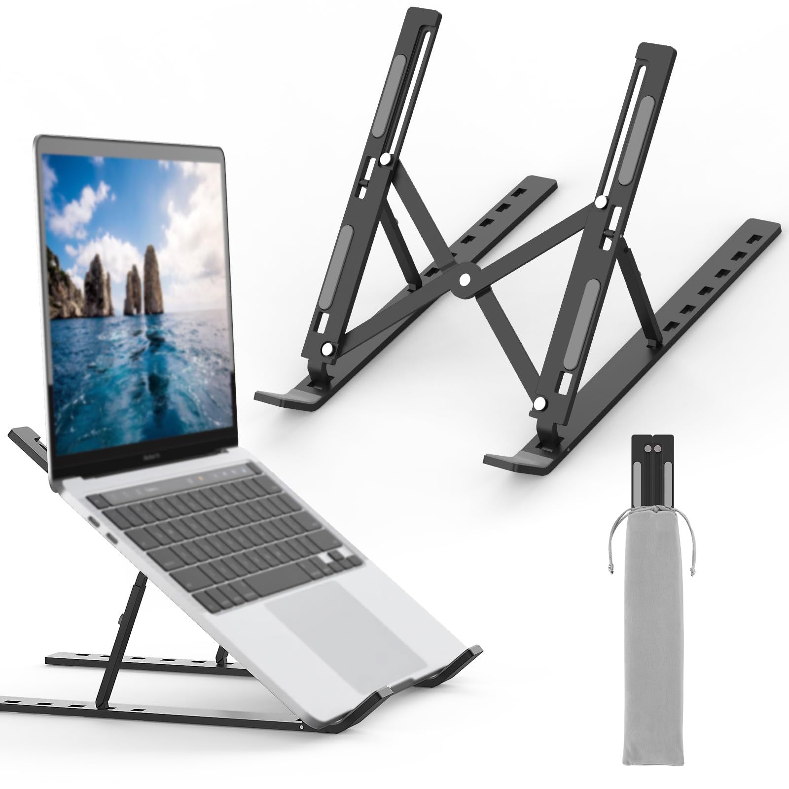 GRIFEMA GB1054B Black Laptop Stand for Desk, Adjustable Riser,