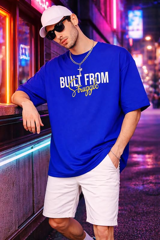 Image of London Hills Printed Cotton Blend Half Sleeve Oversized Men Round Neck Tshirts | T Shirt for Man | Tshirt | Shirts Men | Tshirt for Man | T-Shirt | Mult-Colored