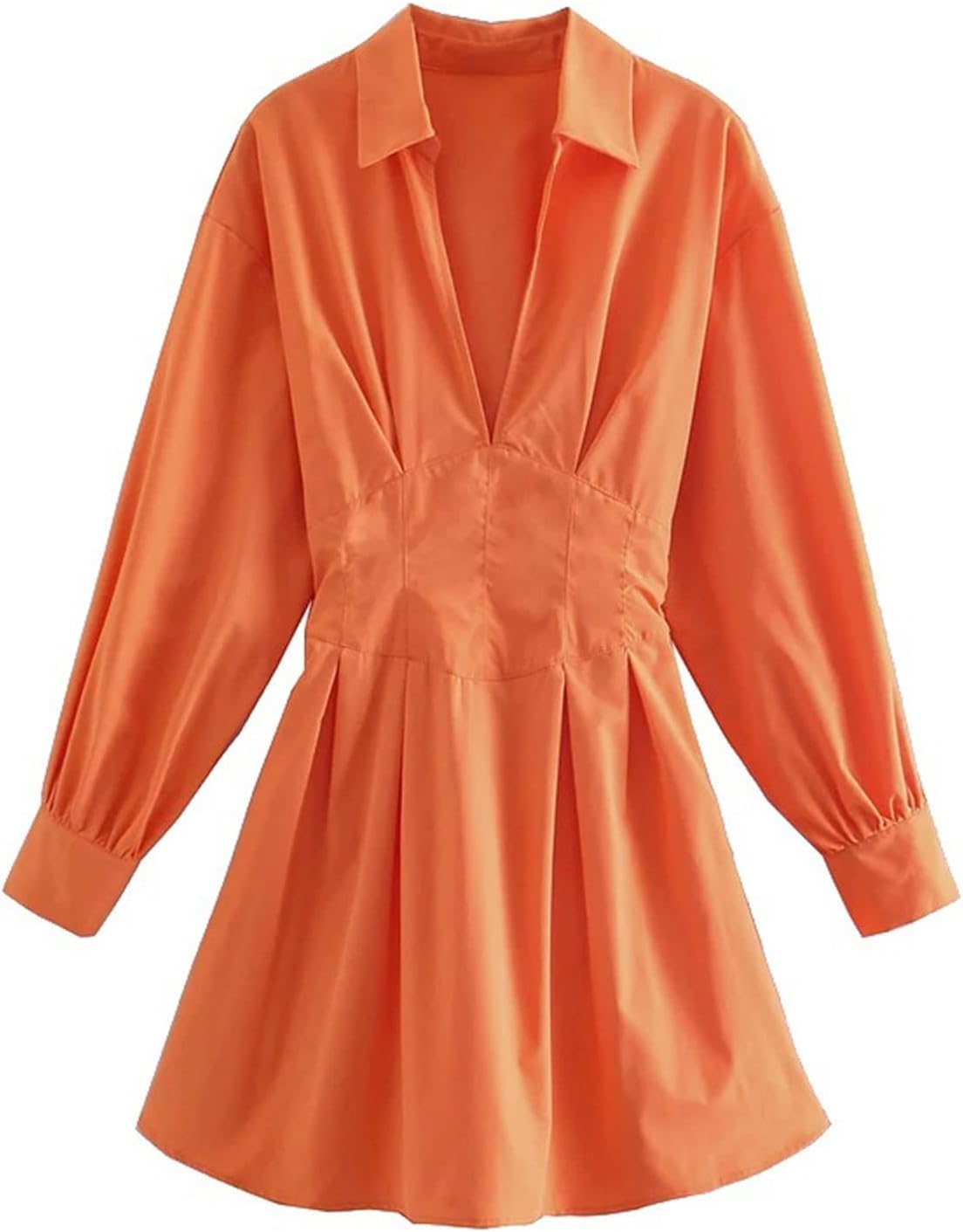 SPAPURDress Women Chic Fashion Backless Lace-up Pleated Mini Dress Vintage Long Sleeve Fitted Female Dresses (Color : Orange, Size : US-Size S)
