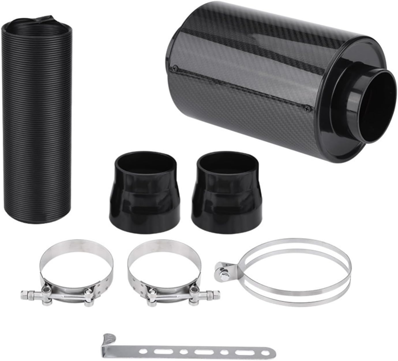 Air Intake Hose 1set 76mm 3 inch Universal Car Cold Air Filter Carbon Fibre Feed Enclosed Intake Induction Pipe Hose Kit Flexible Air Filter Intake Hose