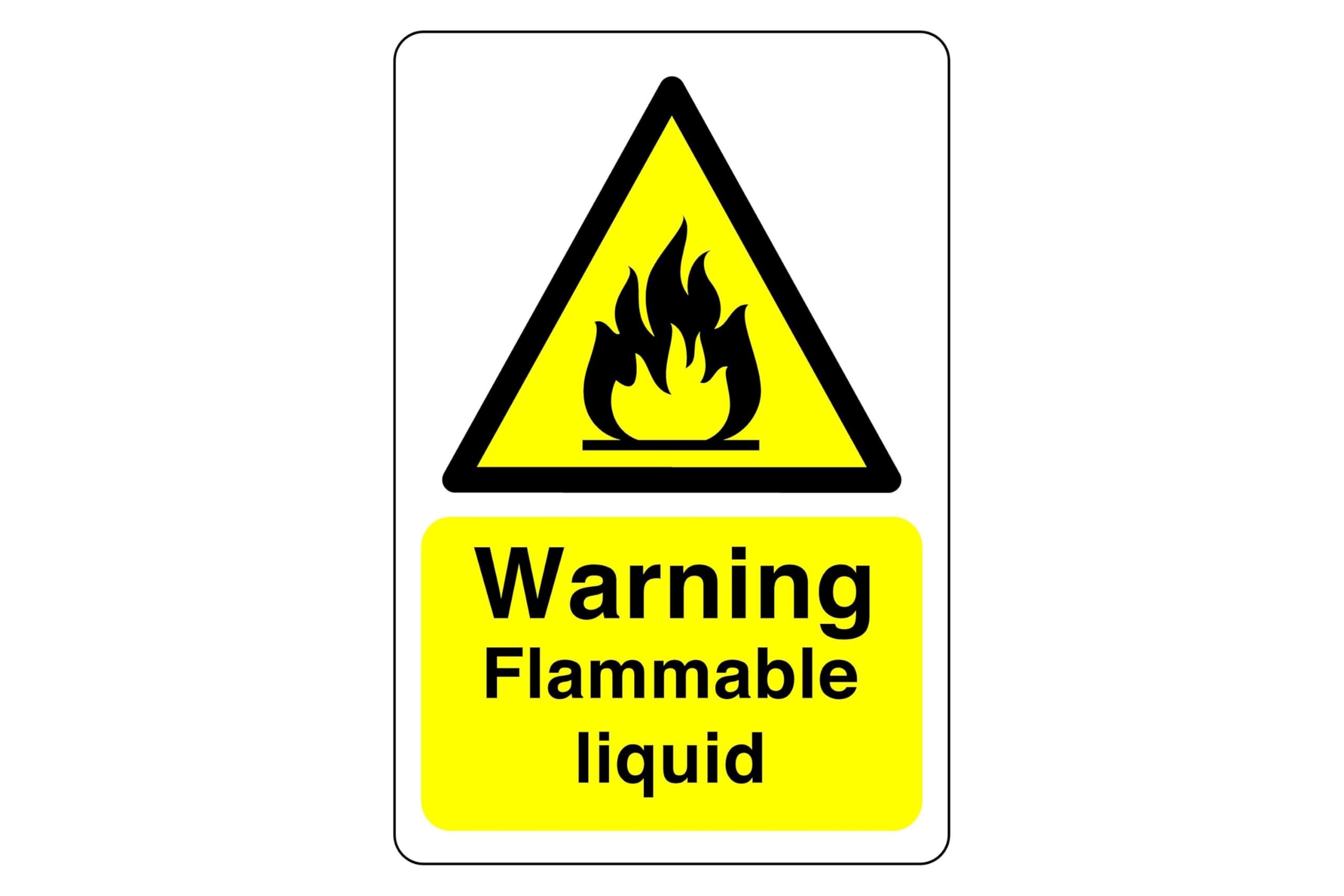 Warning flammable liquid sign - 1.2mm Rigid plastic for indoor/outdoor usage (400mm x 300mm) Viewing Distance within 14m.