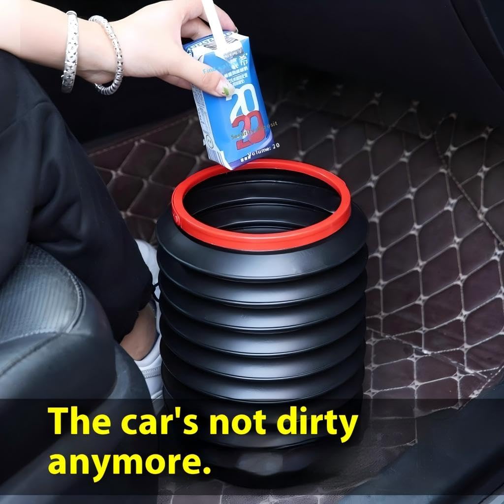 Collapsible Car Trash Bin, 23.5 cm Portable Waste Container with Lid, Black and Red - Image 3