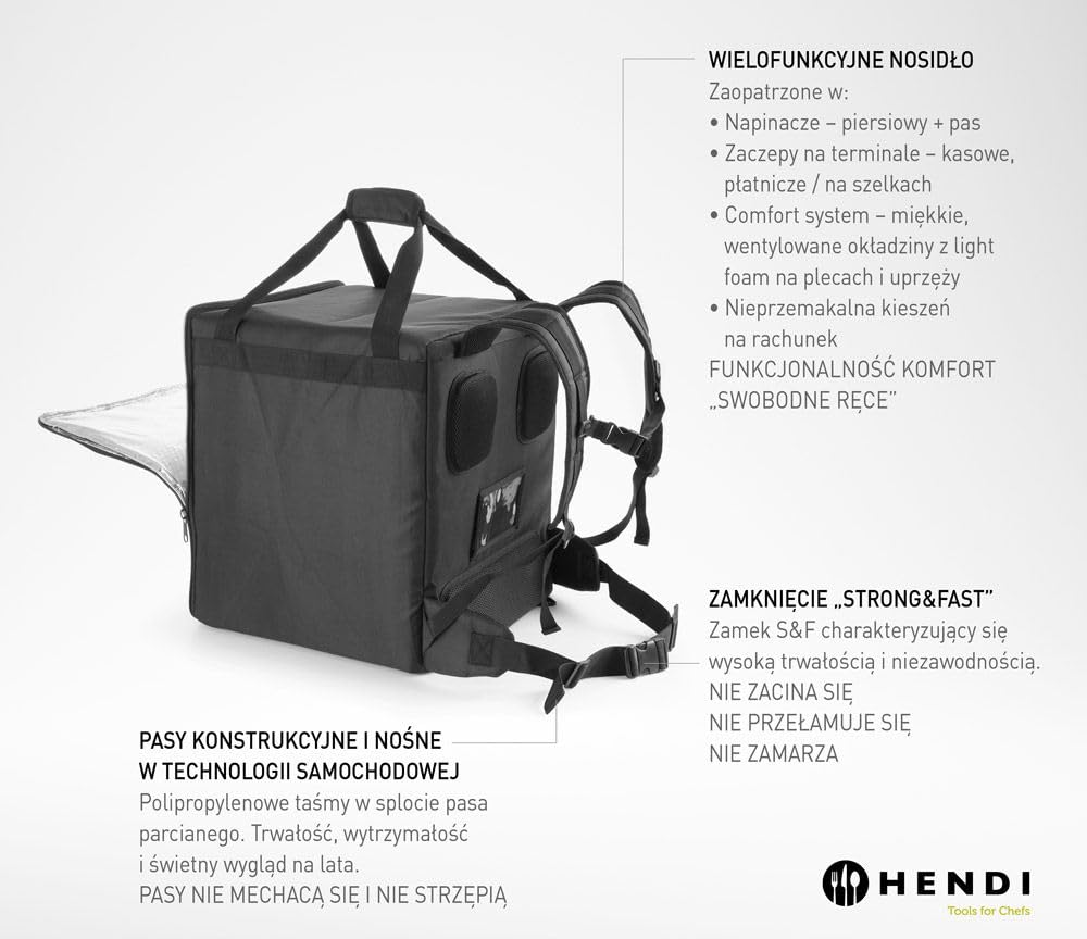 HENDI Mochila isotérmica de Transporte y Reparto de Pizzas y Alimentos, Bolsa aislada e Impermeable para la Entrega de Pedidos de Pizza y Comidas, Interior 39x39x(H) 45cm, Negra, 41x41x(H) 48cm