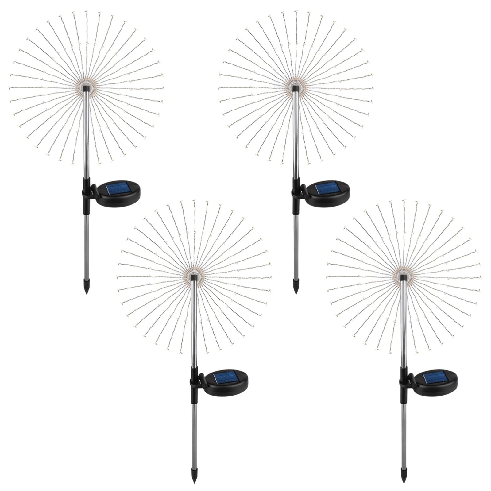 PONDON 4 kolory, 90 diod LED, cztery tryby, łańcuch świetlny z drutu miedzianego, oświetlenie dekoracyjne na zewnątrz, fajerwerki solarne wodoodporne światło z drążkiem ze stali nierdzewnej, trawnik