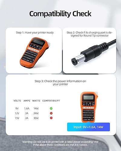 Miniatura 3 de Adaptador de CA de 9 V y 14.4 W con certificación UL para Brother P-Touch PT-D200 PT-D200VP PT-D215E PT-D200G PTH110 PT-1280 PT-1290 PT-1880 PT-1890
