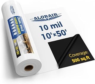 ALORAIR 10 mil Vapor Barrier for Crawl Space – 10' x 50' Heavy-Duty Plastic Sheeting – Black/White Panda Film – Crawlspace Encapsulation, Ground Cover, Drop Cloth – Commercial & Residential Use
