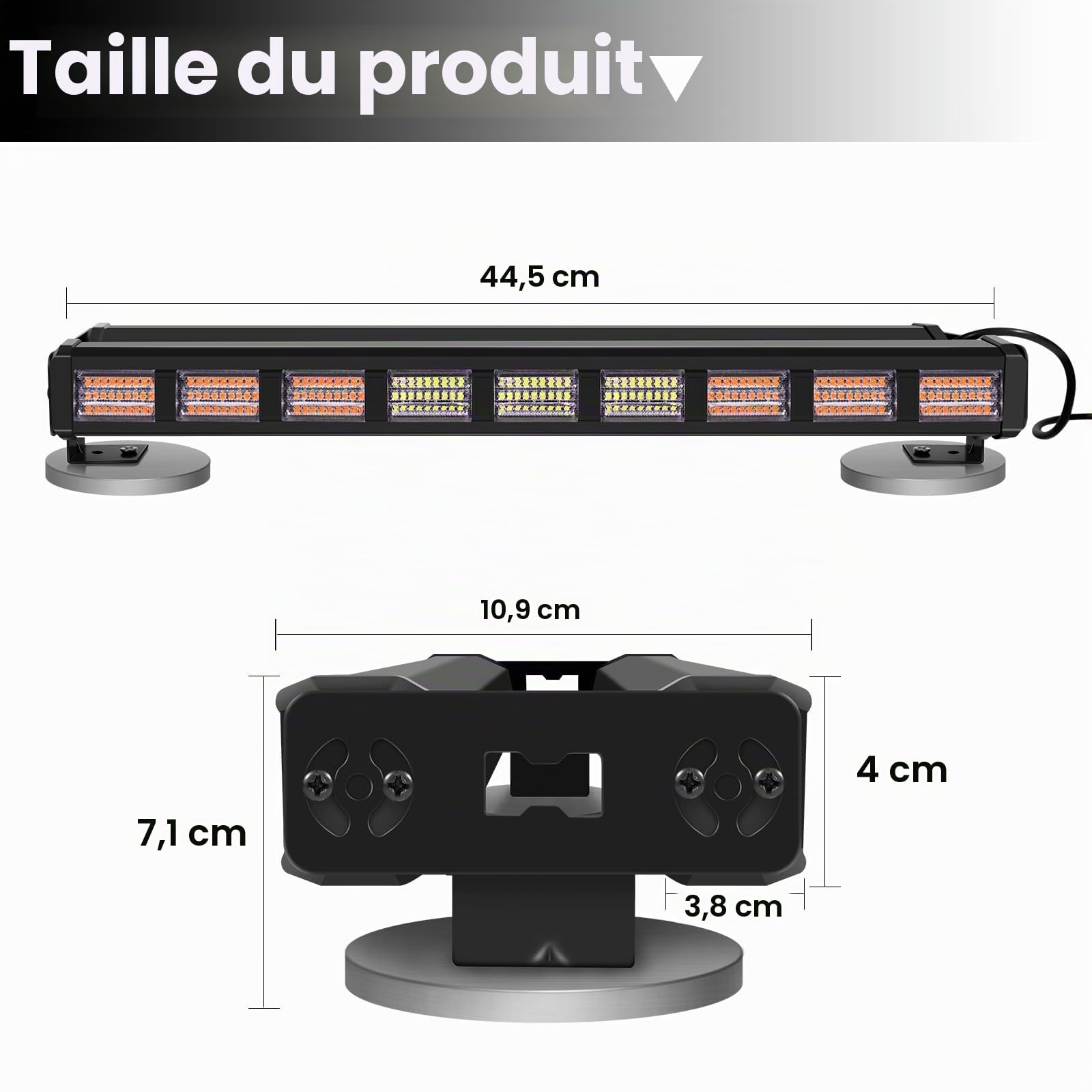 AnTom 2PCS LED Barre stroboscopique bilatéral 81W 9COB Rampe Gyrophare LED 9 * 27 LEDS Clignotant d'urgence 27 modes pour Voiture Véhicule Camion Remorque Caravane (ambre/blanc)