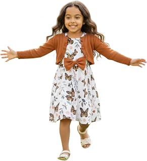 Flyrang Girls 2-Piece Butterfly Print Party Dress with Bolero Cardigan – Sleeveless Above Knee Dress | Stylish Multicolor ... Price In India