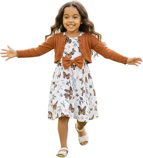 Flyrang Girls 2-Piece Butterfly Print Party Dress with Bolero Cardigan – Sleeveless Above Knee Dress | Stylish Multicolor ...