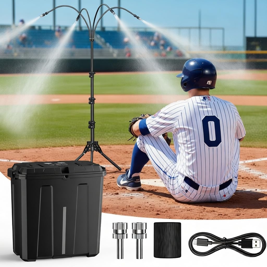 Ausic Portable Misting System with Stand, Water Cooling Misters Set for Outside Patio - 9L Bucket Built-in 10000mAh Battery & PCS Pump & Timer for Outdoor, Canopy, Sport, Golf, Beach, Greenhouse, Camp