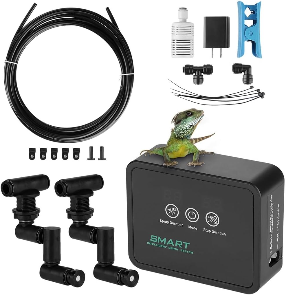 Automated Reptile Humidifier System with Timer & 360° Adjustable Misting Nozzles, USB-Powered Terrarium Humidifier for Rainforest Creatures