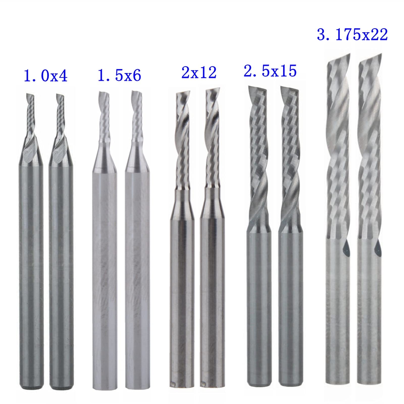 BERWENNY 1mm 1.5mm 2.0mm 2.5mm 3.175mm Thread Mills Carbide 1Flute Milling Cutter CNC Engraving Router Bit