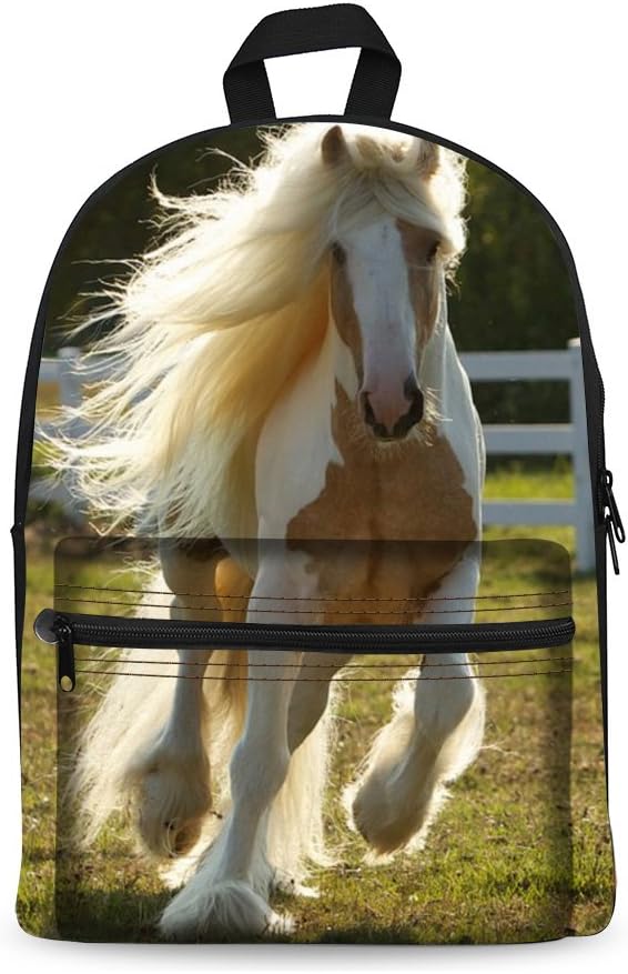 Bookbag School Backpack for Girls Horse Backpacks Elementary 3rd 4th 5th 6th Grade Kids Boys 15.3" Canvas Laptop Bag