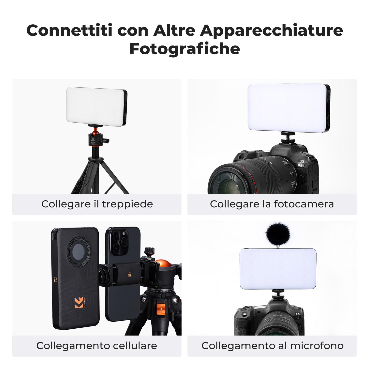 K&F CONCEPT Luce Video RGB 135 LED, Batteria Integrata 5000mAh, Lampada Fotografica Compatta Dimmerabile per Fotocamere DSLR, CRI 96 2812lux, Luce Portatile per Fotocamera con 13 Effetti Luminosi