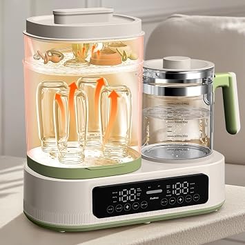 Milk Thermal, Multifunctional Bottle Warmer, Sterilization, Breastfeeding Supplies, 8-in-1, Baby Supplies, Steam Sterilization, Breast Feeding, Electric Kettle, Temperature Control, Storage Case, Multi-functional, Baby Shower Gift White Green
