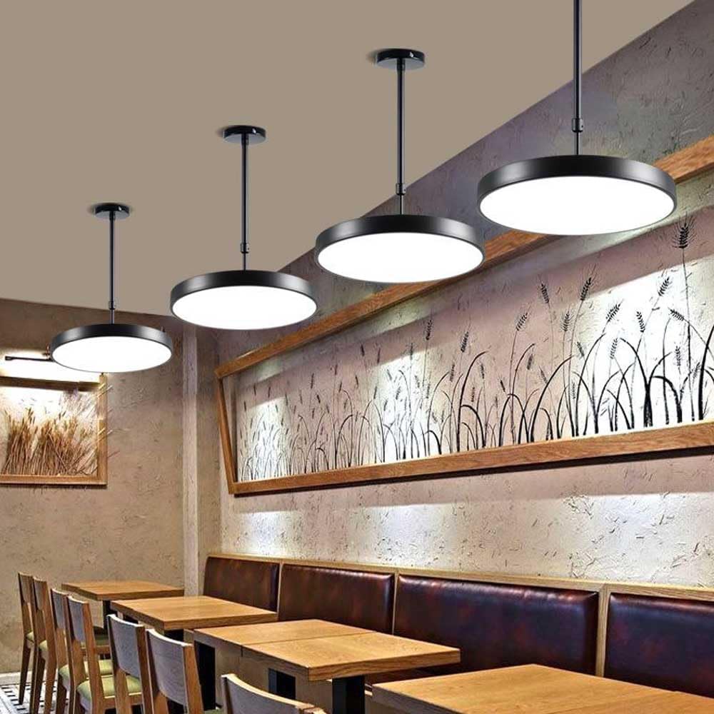 Nordic Black Discs -Shaped Chandelier LED Headlight Metal Acrylic Lampshade Pendant Lamp, Office Mall and Restaurant Coffee Shop Ceiling Light Adjustable Hanging Light