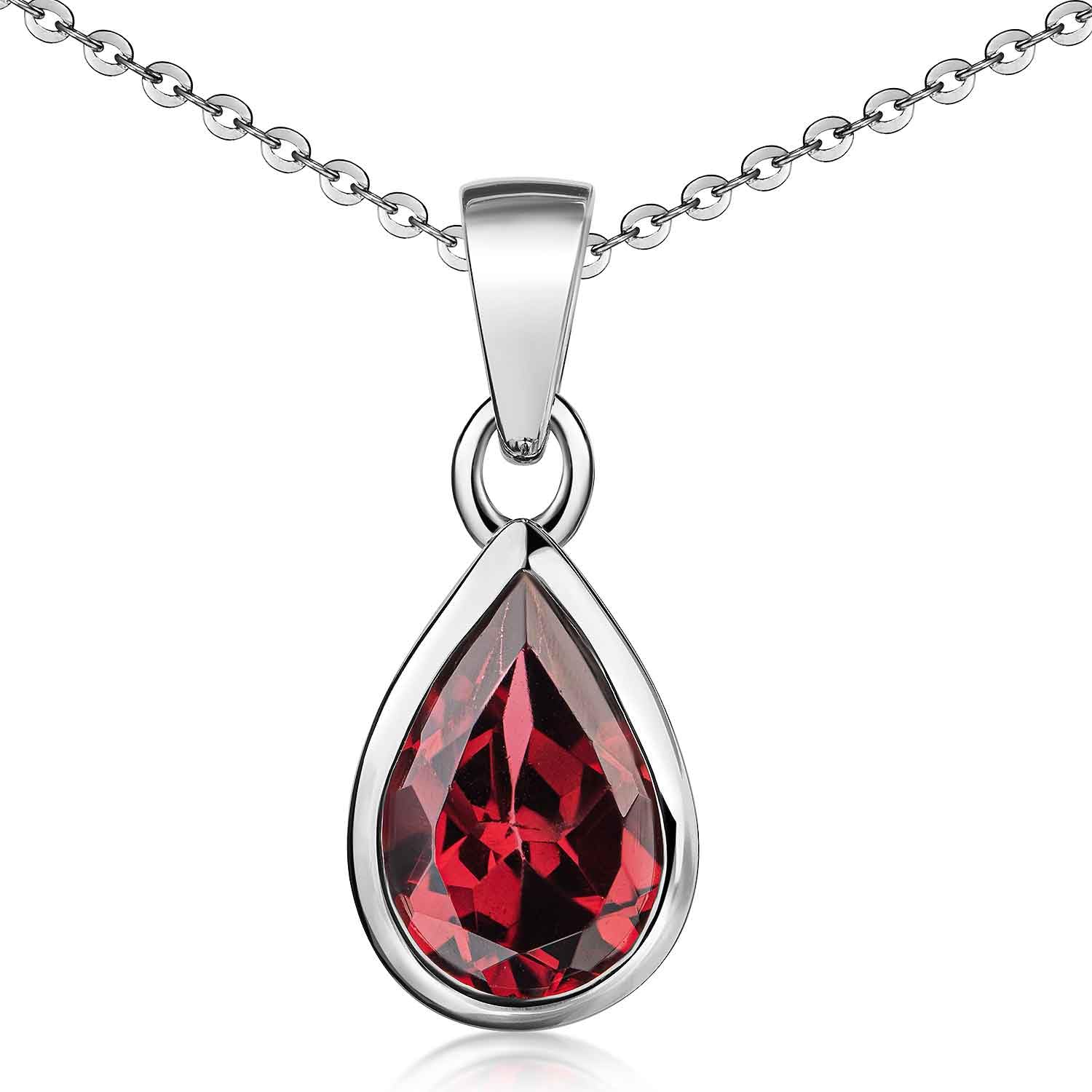 MATERIA by Matthias Wagner Ciondolo granato in argento 925 gocce rosso rodiato a scelta con catena KA-274-rosso