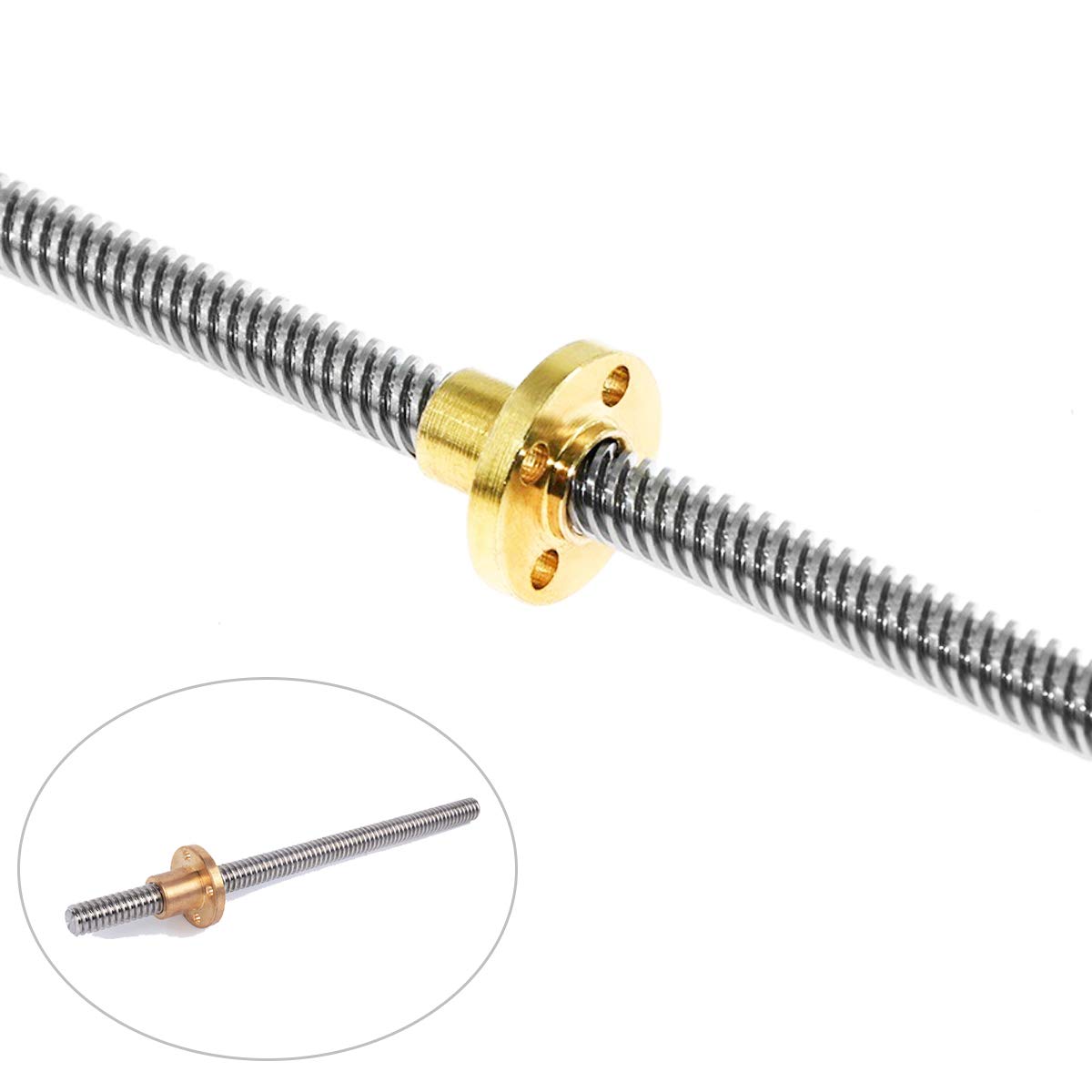 CHUANGNENG T8 t8x2 Lead Screw 600mm 8mm Pitch 2mm Lead 2mm Stainless Steel Lead Screw Rod with Copper Nut Acme Thread for 3D Printer and CNC Machine Z Axis