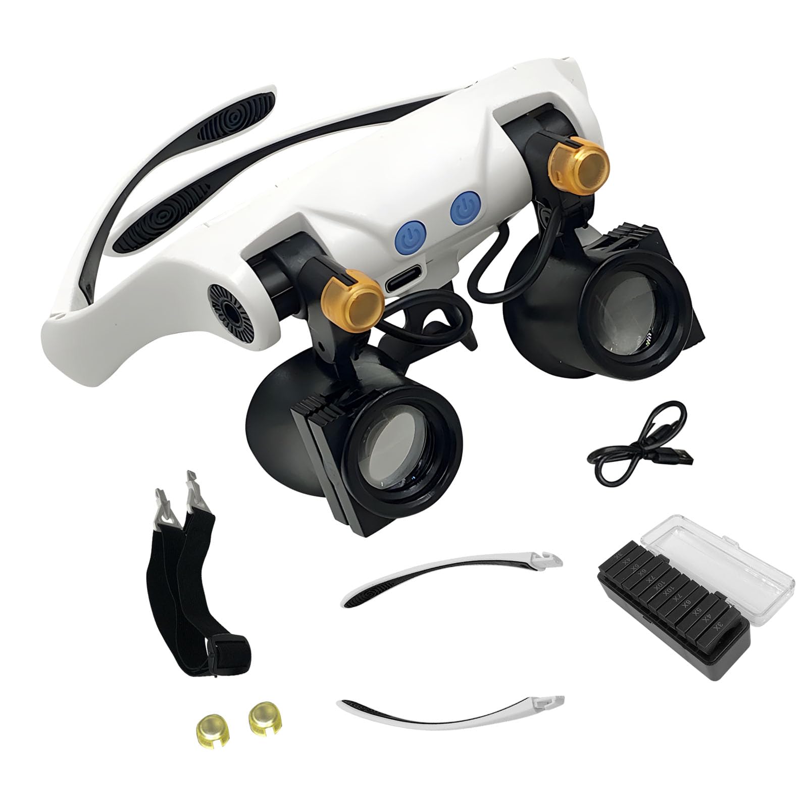 Professional Headband Magnifier with Interchangeable Lenses and High-Luminosity LED for Fine Detail Work Hands Complimentary Magnifier