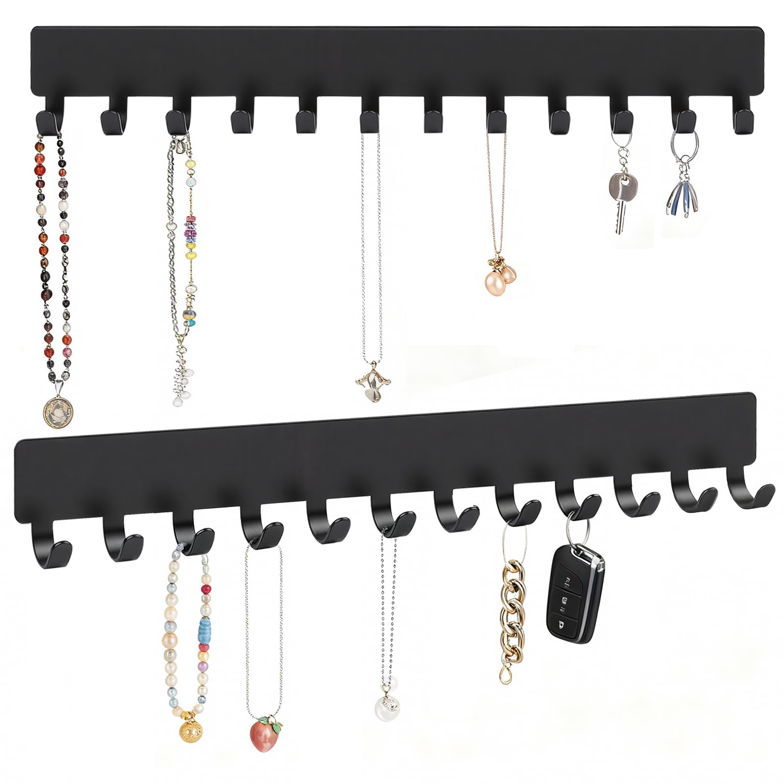 2 Pack Wall Mounted Necklace Holder, Adhesive Non-Drill Necklace Hanger