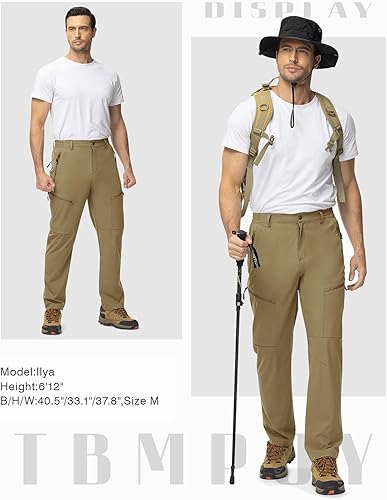 Miniatura 7 de TBMPOY Pantalones de viaje ligeros para hombre, 5 bolsillos con cremallera, elásticos, de secado rápido, pantalones de trabajo tipo cargo