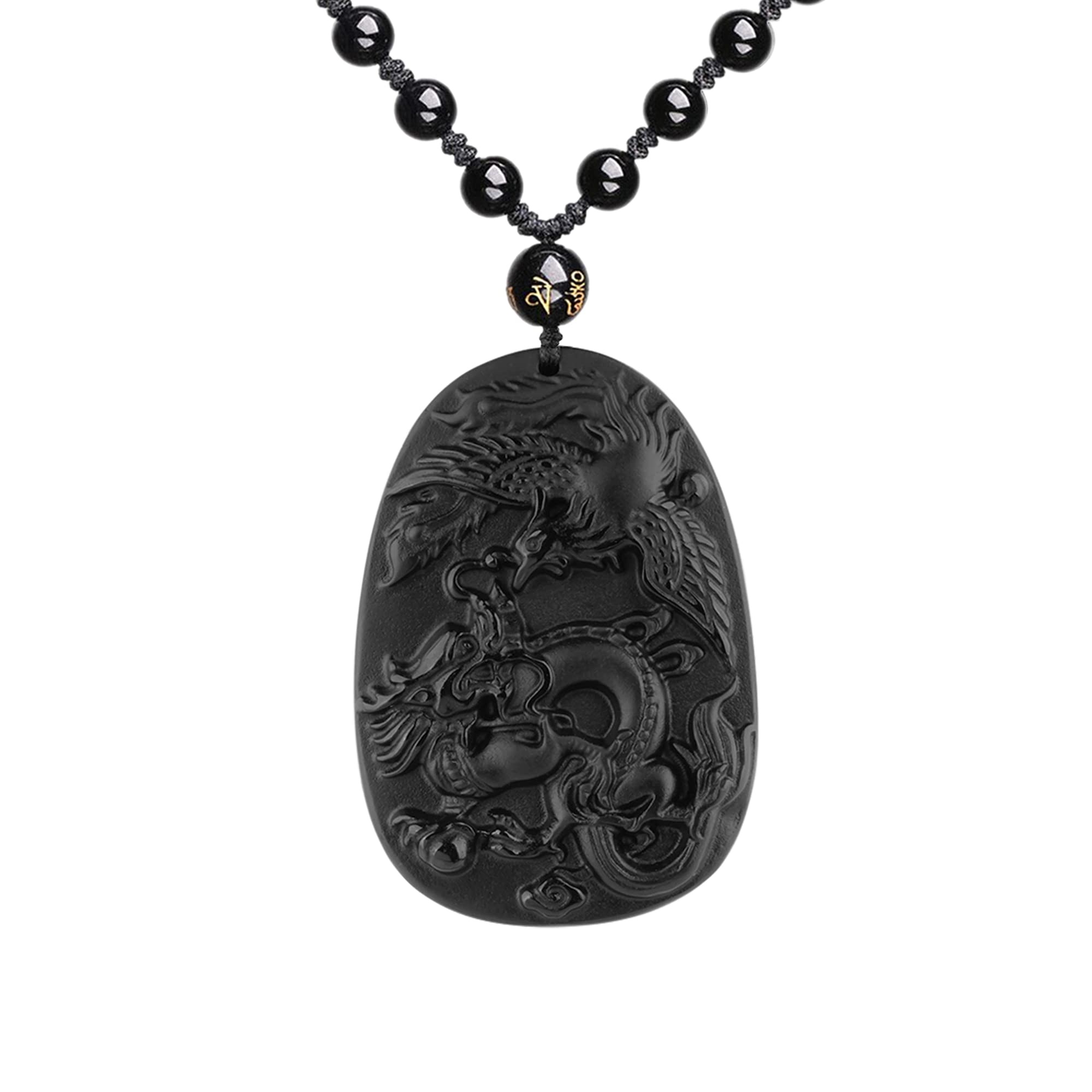 ASGIFT Obsidian Lucky Necklace Power Stone Amulet Protection Pendant with Adjustable Bead Chain Healing Crystal Spiritual Gift