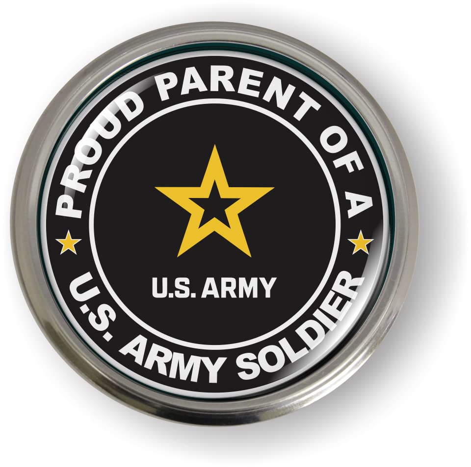Image of Proud Parent of a U.S. Army Soldier CAR Emblem Badge Sticker Aluminum Bezel | Official U.S. Army Licensed Product, 3D Domed, Semi-Flexible, made by BestLicensePlateFrames